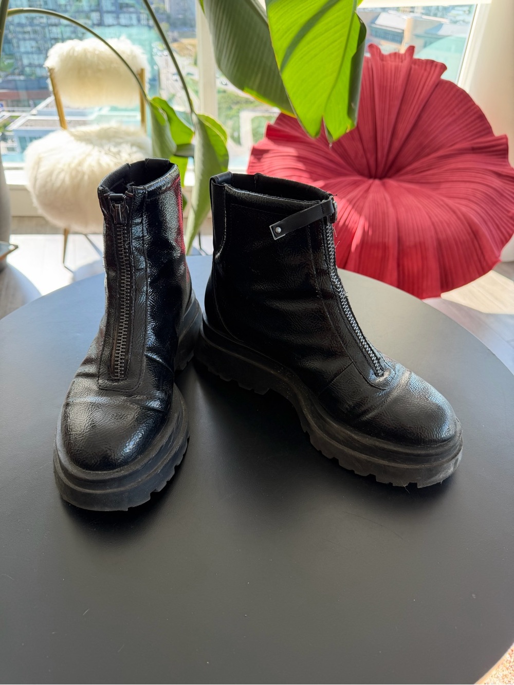 Aldo Black Front-Zip Combat Boots